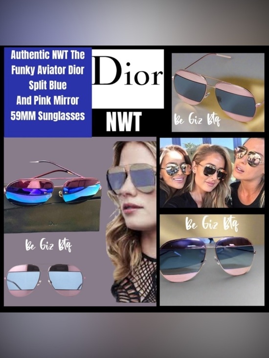 Authentic NWT The Funky Aviator Dior Split Blue & Pink Mirror 59MM Sunglasses main image 4